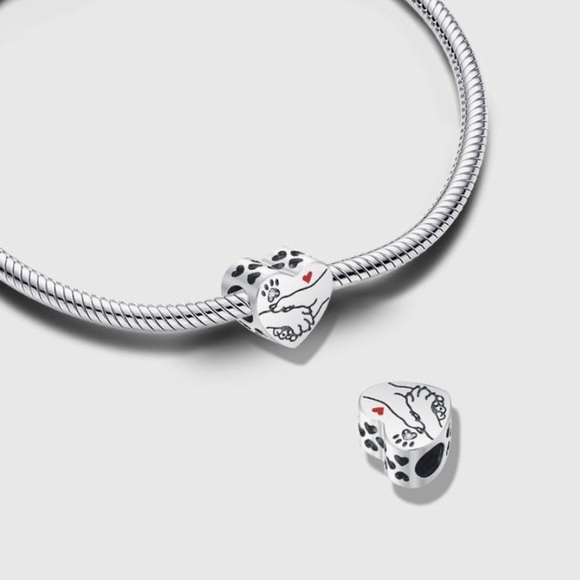Sterling Heart Charm Hand & Paw puppy love my dog slide type fits Pandora - Picture 3 of 3